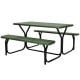 Green picnic table bench set made of HDPE with sturdy metal frame, perfect for outdoor camping and gatherings.