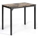 Faux marble top kitchen table with black iron legs, perfect for small spaces, ideal for dining or casual gatherings.