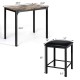 Counter height faux marble table with black legs and two stools, perfect for small kitchens or dining areas.