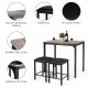 Counter height faux marble table with two black PU leather stools, perfect for small kitchens or dining areas.