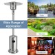 Stainless steel patio heater with wheels, designed for outdoor warmth and safety in gardens, decks, and pool areas.