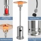 Stainless steel garden propane standing heater with safety tilt shut off valve, ideal for warming patios and decks.