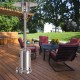 Stainless steel garden propane heater with wheels, designed for outdoor patios and decks, providing warmth and modern.