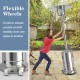 Stainless steel garden propane heater with wheels for easy mobility, perfect for warming patios and outdoor spaces.