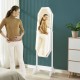 Freestanding jewelry cabinet armoire with LED mirror, lockable door, and ample storage for jewelry and makeup.
