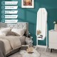 Freestanding white jewelry cabinet armoire with LED mirror, lockable door, and large storage for makeup and accessories.
