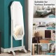 Freestanding white jewelry cabinet armoire with LED mirror, lockable door, and ample storage for makeup and jewelry.