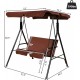 Cushioned patio loveseat swing glider with a black steel frame and waterproof canopy, perfect for outdoor relaxation.