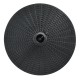 Round 49 lbs patio resin umbrella base stand with imitation rattan style, suitable for outdoor use and stability.