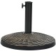 Patio resin umbrella base with wicker style, 22 lbs, adjustable knob, suitable for outdoor use in gardens and poolside.