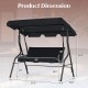 Dimensions of the 3-seat patio canopy swing in black, featuring a durable steel frame and waterproof top for outdoor.