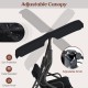 Adjustable canopy detail of the 3-seat patio swing in black, providing sun protection and drizzle proof features.