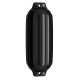 Black 8.5" x 27" ribbed marine boat fender made of UV-resistant vinyl, designed for durable collision protection.