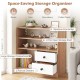 Open storage cabinet with 3 compartments and 2 pull-out drawers, featuring a natural wood finish for versatile home.
