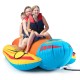 Three-person inflatable banana boat with EVA-padded seats and handles, designed for safe water fun and easy storage.