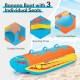 3-person inflatable banana boat with EVA-padded seats, handles, and boarding straps for safe water fun.
