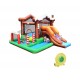 Colorful inflatable kids bounce house with slide and climbing wall, perfect for backyard fun and easy to set up with a.