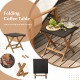 Folding coffee table with a PE rattan top and acacia wood frame, perfect for outdoor use and easy to carry.