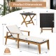 Outdoor chaise lounge chair with adjustable backrest, made of PE rattan and acacia wood, perfect for poolside.