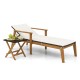 Outdoor chaise lounge chair featuring a full-length cushion, solid acacia wood frame, ideal for backyard relaxation.