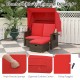 Close-up of the soft cushioned seat of the Outdoor Patio Rattan Daybed in red, designed for ultimate comfort outdoors.