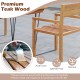 Teak wood armchair with natural finish, showcasing armrests and slatted design, ideal for outdoor patio use.