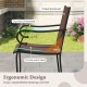 Side view of outdoor counter height bar stool with breathable mesh fabric, curved armrests, and 105° tilted backrest.