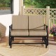 Outdoor 2-person glider rocking chair loveseat with thick cushions and metal frame, perfect for patio relaxation.