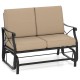 Outdoor 2-person glider rocking loveseat with elegant X-shaped design and cozy armrests, ideal for garden relaxation.