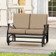 Outdoor 2-person glider rocking chair loveseat with thick brown cushions and durable metal frame for patio relaxation.