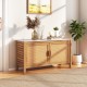 Acacia wood storage cabinet with faux marble top, featuring rattan doors and spacious shelves for versatile indoor or.