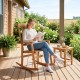 Outdoor Acacia Wood Rocking Chair with High Back and Armrests for Patio - Gallery View 2 of 8