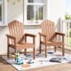 Two brown outdoor Adirondack chairs with high backrests and wide armrests, perfect for deck or poolside relaxation.