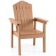 Brown outdoor Adirondack chair with high backrest and wide armrests, designed for comfort and durability poolside or on the deck.