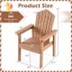 Outdoor Adirondack chair in brown with high backrest, wide armrests, and dimensions for deck or poolside relaxation.