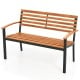 Acacia wood outdoor bench with backrest and armrests, featuring a sturdy metal frame for patio or garden use.