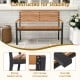 Acacia wood outdoor bench with backrest and armrests, featuring a strong metal frame and non-slip foot pads for.