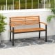 Acacia wood outdoor bench with backrest and armrests, ideal for patio or garden seating for two.