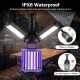 Foldable outdoor bug zapper with camping lantern, IPX6 waterproof, USB-C rechargeable, and 20h cordless use.
