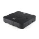 Square outdoor cantilever umbrella base, 34 inches, water and sand fillable, with wheels for easy mobility.