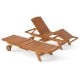 Outdoor chaise lounge chair with wheels, solid wood, 4-position adjustable backrest, perfect for patio relaxation.