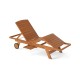 Side view of the outdoor chaise lounge chair with wheels, showcasing its rustic wood grain and ergonomic design for.