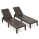 Two brown outdoor chaise loungers with waterproof rattan textured PP surface and adjustable backrests for sunbathing.