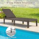 Brown outdoor chaise lounger chair with waterproof rattan textured surface, adjustable backrest, and 330 lbs capacity.