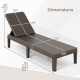 Dimensions of the brown outdoor chaise lounger chair with waterproof rattan textured surface, adjustable backrest, and.