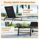 Outdoor chaise lounge chair with wheels, featuring a sturdy black metal frame and stable back support for relaxation.