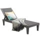 Grey outdoor chaise lounge chair featuring a stylish design and comfortable cushion, ideal for garden or backyard use.