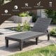 Grey outdoor chaise lounge chair with adjustable backrest, sturdy design, perfect for patio or poolside relaxation.