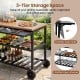 Outdoor dining cart with BBQ grill, featuring a spacious countertop, foldable side panel, and 2 lower organized shelves.