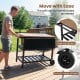 Outdoor dining cart with BBQ grill, featuring a spacious countertop, foldable side panel, and smooth large wheels for.